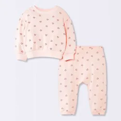 Baby Girls' 2pc Christmas Holiday Candy Cane Heart Fleece Sweatshirt and Jogger Pants Set - Cloud Island™ Pink 3-6M