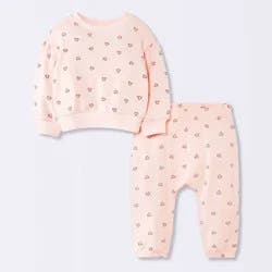 Baby Girls' 2pc Christmas Holiday Candy Cane Heart Fleece Sweatshirt and Jogger Pants Set - Cloud Island™ Pink 3-6M