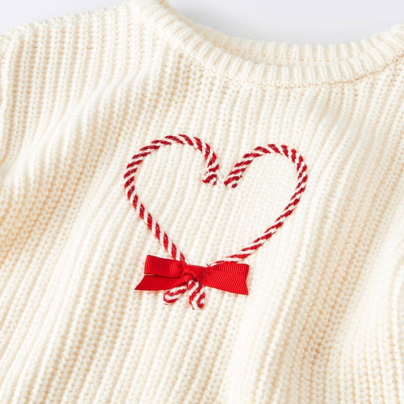 slide 3 of 4, Baby Girls' 2pc Christmas Holiday Candy Cane Sweater and Pants Set - Cloud Island™ Cream 12M, 2 ct
