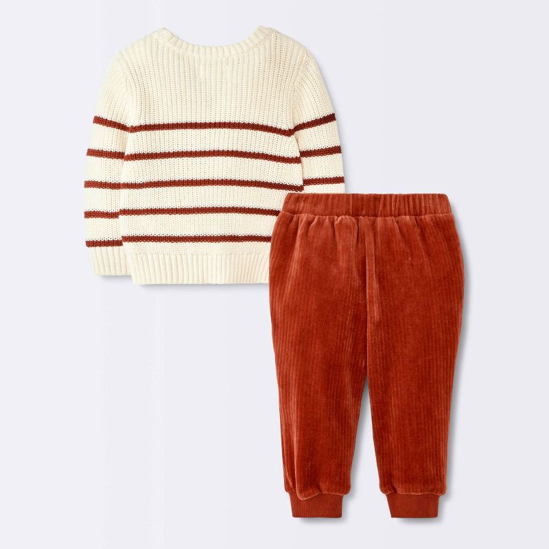 slide 4 of 4, Baby Boys' 2pc Christmas Holiday Striped Sweater and Knit Corduroy Pants Set - Cloud Island™ Cream Newborn, 2 ct
