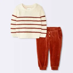 Baby Boys' 2pc Christmas Holiday Striped Sweater and Knit Corduroy Pants Set - Cloud Island™ Cream 24M