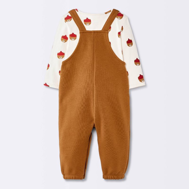 slide 2 of 4, Baby Boys' 2pc Long Sleeve Bear T-Shirt and Overalls with Pocket Set - Cloud Island™ Brown/White 0-3M, 2 ct