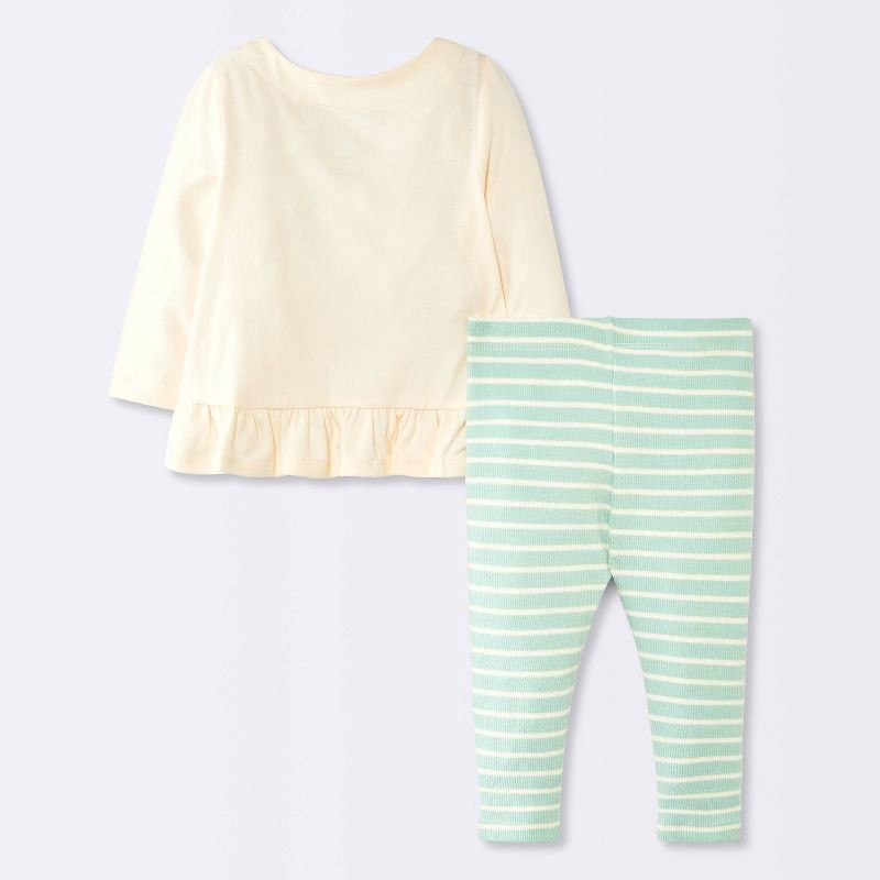 slide 2 of 4, Baby Girls' 2pc Deer Ruffle Long Sleeve T-Shirt and Striped Leggings Set - Cloud Island™ Mint Green/Cream 3-6M, 2 ct