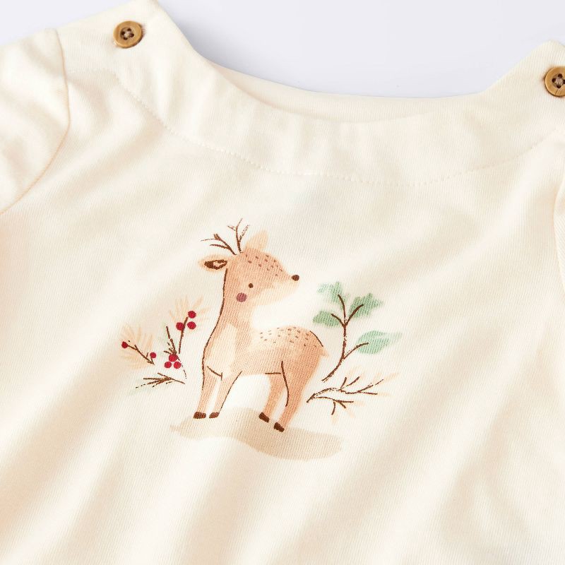 slide 3 of 4, Baby Girls' 2pc Deer Ruffle Long Sleeve T-Shirt and Striped Leggings Set - Cloud Island™ Mint Green/Cream 3-6M, 2 ct