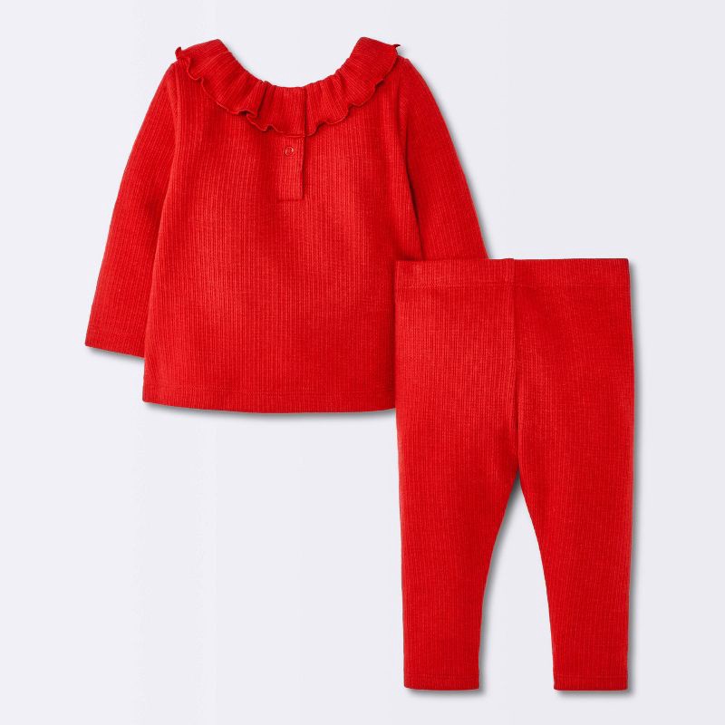 slide 2 of 4, Baby Girls' Christmas Holiday 2pc Ribbed Pocket Long Sleeve Top and Leggings Set - Cloud Island™ Red 12M, 2 ct