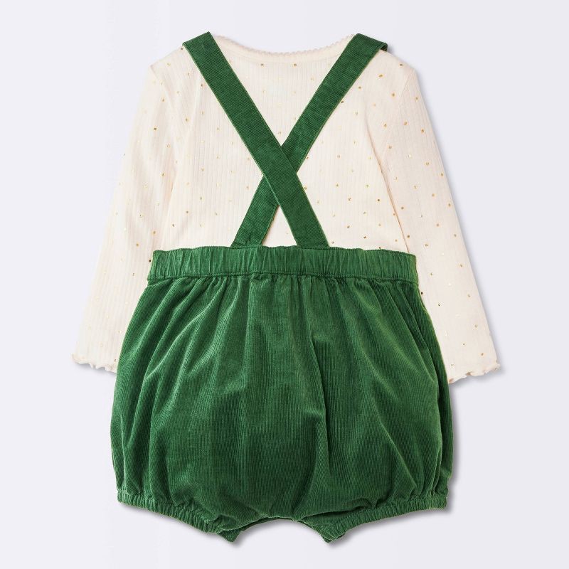 slide 2 of 4, Baby Girls' 2pc Polka Dot Bodysuit and Overalls Set - Cloud Island™ Green/White 18M, 2 ct