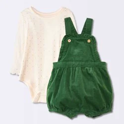 Baby Girls' 2pc Polka Dot Bodysuit and Overalls Set - Cloud Island™ Green/White 18M
