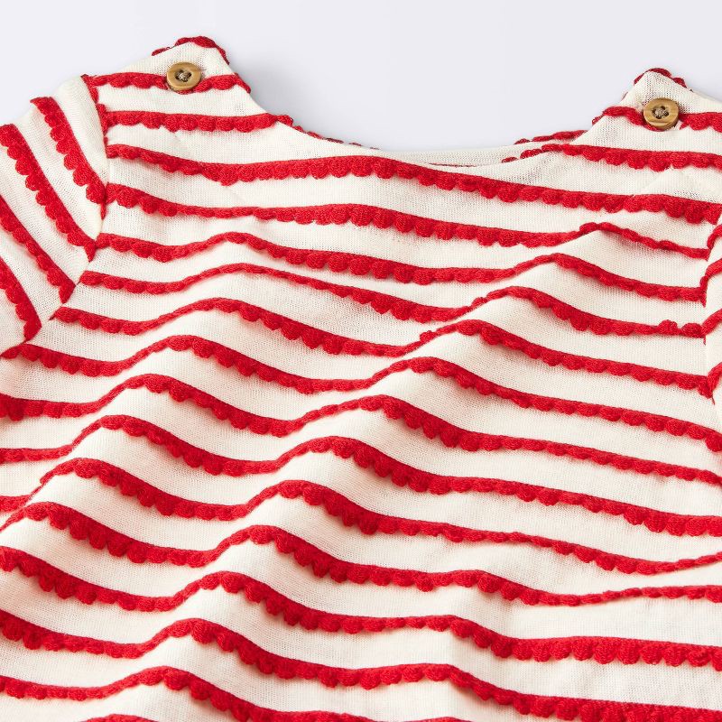 slide 3 of 4, Baby Girls' 2pc Striped Scalloped Long Sleeve T-Shirt and Ribbed Leggings Set - Cloud Island™ Red 3-6M, 2 ct