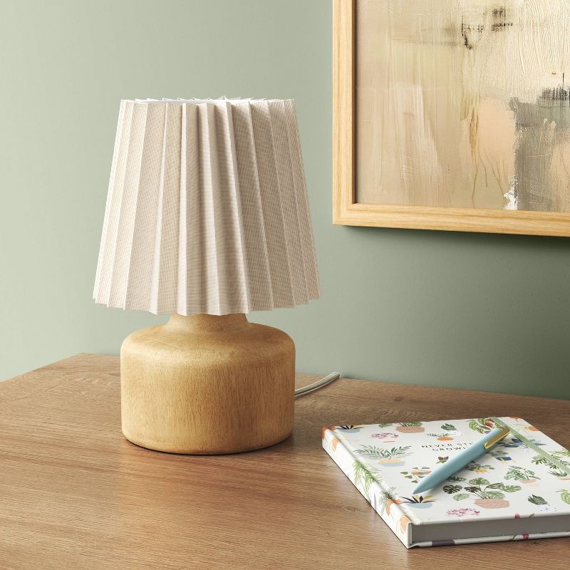 slide 3 of 4, Mini Lamp Faux Wood Brown - Room Essentials™, 1 ct