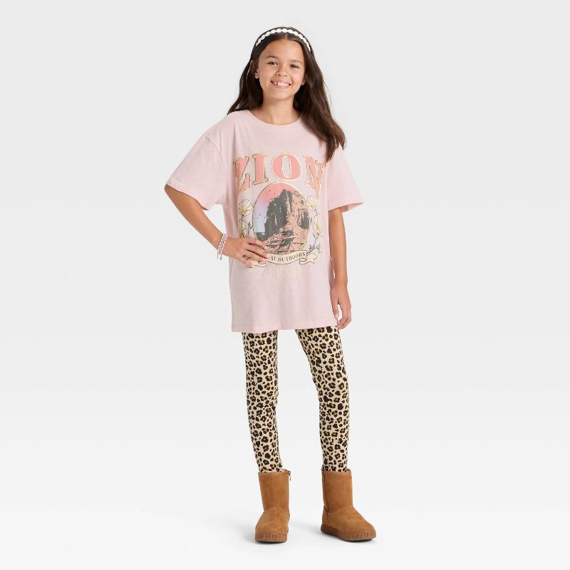 slide 2 of 3, National Park Foundation Girls' Zion National Park Short Sleeve Oversized Graphic T-Shirt - Pink L, 1 ct