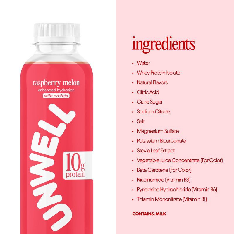 slide 8 of 8, Unwell Hydration Protein Drink with Electrolytes and 10g Whey Protein Isolate Raspberry Melon - 16.9 fl oz, 10 gram, 16.9 fl oz