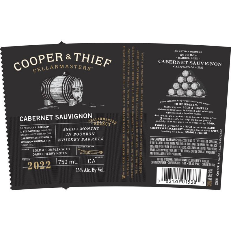 slide 2 of 6, Cooper & Thief Cellarmasters Cooper & Thief Bourbon Barrel Aged Cabernet Sauvignon - 750ml Bottle, 750 ml