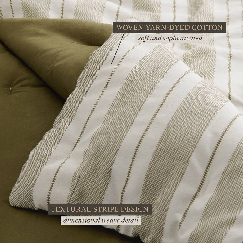 slide 2 of 8, Jeremiah Brent Home 3pc Full/Queen Textured Stripe Cotton Comforter Set Green, 3 ct