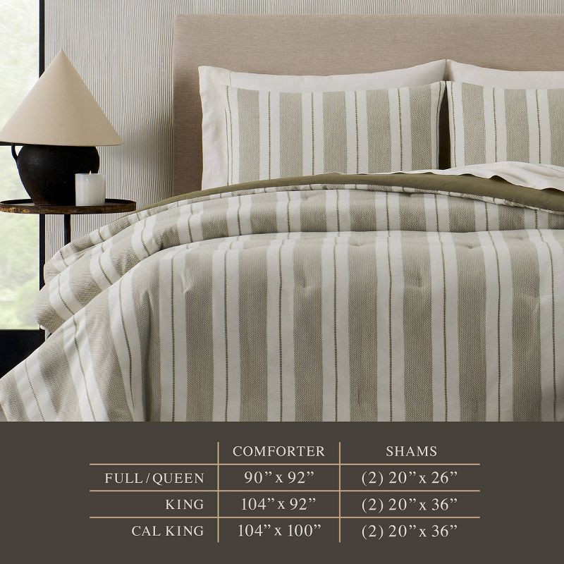 slide 7 of 8, Jeremiah Brent Home 3pc Full/Queen Textured Stripe Cotton Comforter Set Green, 3 ct