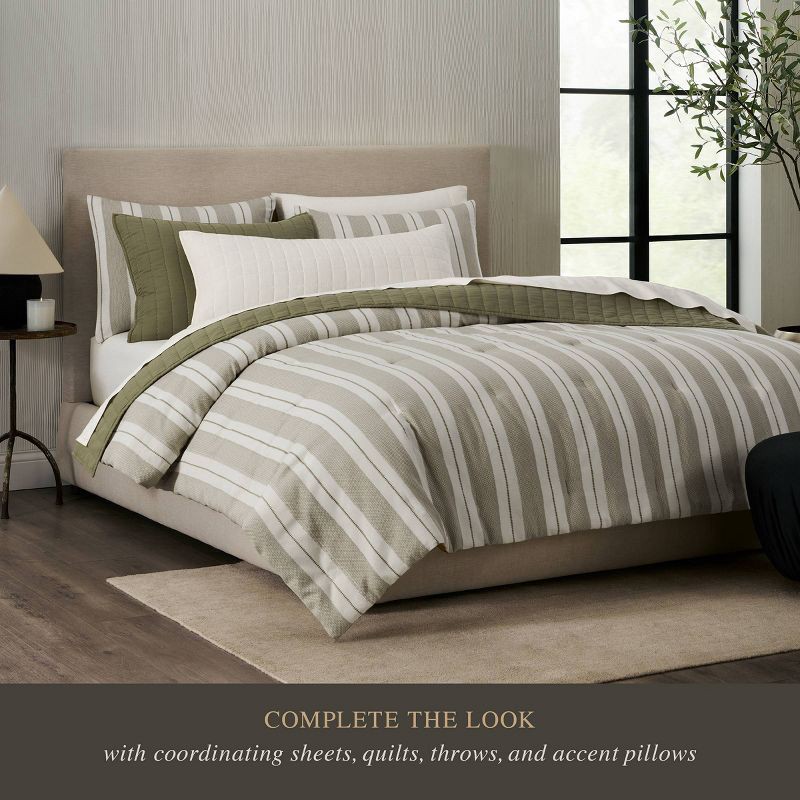 slide 8 of 8, Jeremiah Brent Home 3pc Full/Queen Textured Stripe Cotton Comforter Set Green, 3 ct