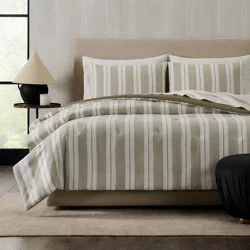 Jeremiah Brent Home 3pc Full/Queen Textured Stripe Cotton Comforter Set Green