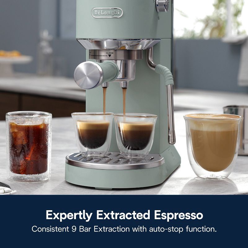 slide 7 of 14, DeLonghi Dedica Duo Espresso and Cold Brew Machine with Milk Frother for Hot & Iced Coffee, Cappuccinos, Lattes & More Pistachio, 1 ct