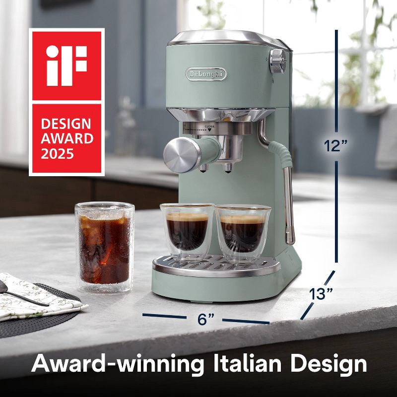 slide 8 of 14, DeLonghi Dedica Duo Espresso and Cold Brew Machine with Milk Frother for Hot & Iced Coffee, Cappuccinos, Lattes & More Pistachio, 1 ct