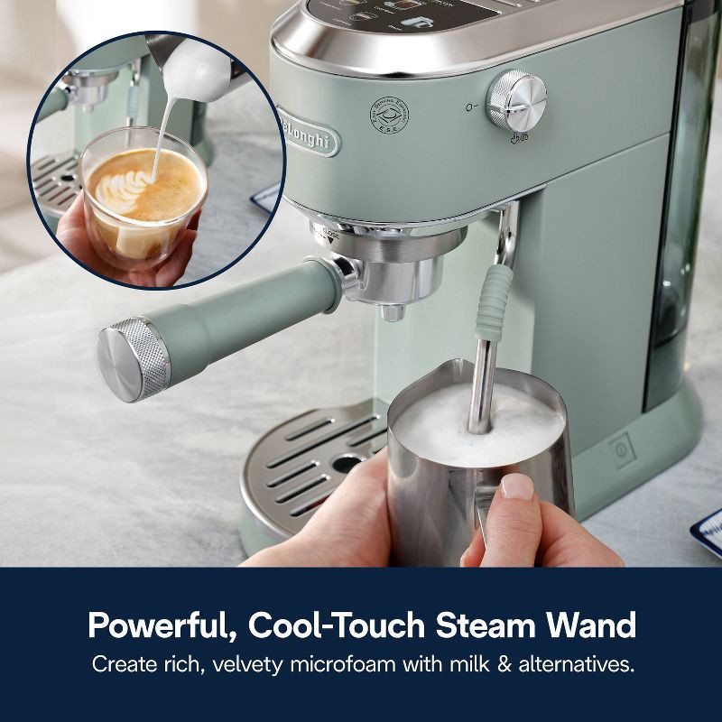 slide 10 of 14, DeLonghi Dedica Duo Espresso and Cold Brew Machine with Milk Frother for Hot & Iced Coffee, Cappuccinos, Lattes & More Pistachio, 1 ct