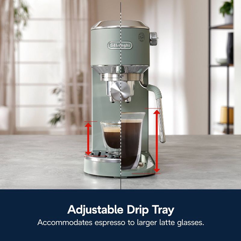 slide 12 of 14, DeLonghi Dedica Duo Espresso and Cold Brew Machine with Milk Frother for Hot & Iced Coffee, Cappuccinos, Lattes & More Pistachio, 1 ct