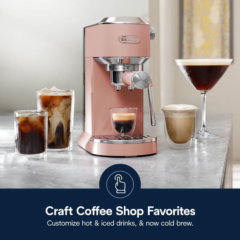 slide 3 of 14, DeLonghi Dedica Duo Espresso and Cold Brew Machine with Milk Frother for Hot & Iced Coffee, Cappuccinos, Lattes & More Rose, 1 ct