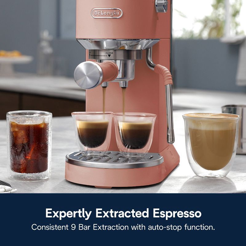 slide 7 of 14, DeLonghi Dedica Duo Espresso and Cold Brew Machine with Milk Frother for Hot & Iced Coffee, Cappuccinos, Lattes & More Rose, 1 ct