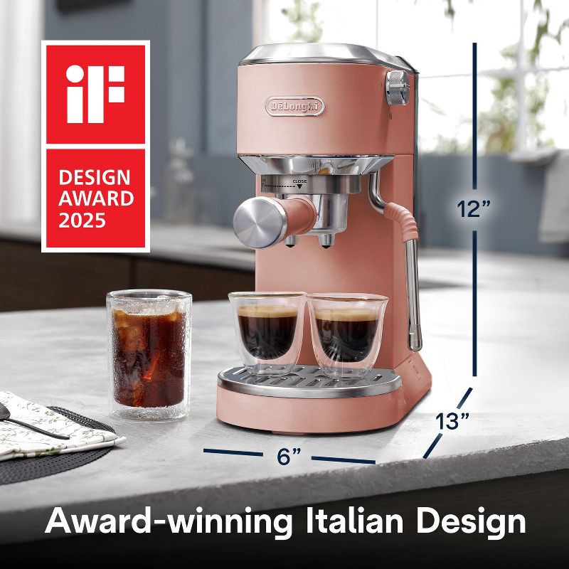slide 8 of 14, DeLonghi Dedica Duo Espresso and Cold Brew Machine with Milk Frother for Hot & Iced Coffee, Cappuccinos, Lattes & More Rose, 1 ct