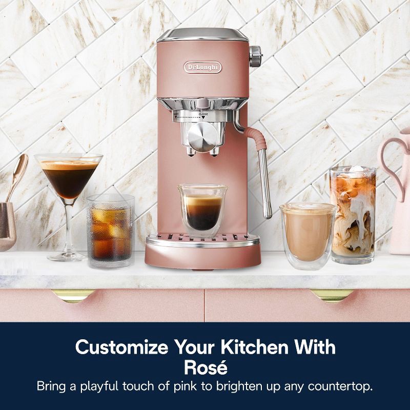 slide 9 of 14, DeLonghi Dedica Duo Espresso and Cold Brew Machine with Milk Frother for Hot & Iced Coffee, Cappuccinos, Lattes & More Rose, 1 ct