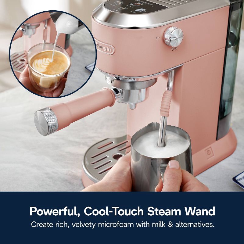 slide 10 of 14, DeLonghi Dedica Duo Espresso and Cold Brew Machine with Milk Frother for Hot & Iced Coffee, Cappuccinos, Lattes & More Rose, 1 ct