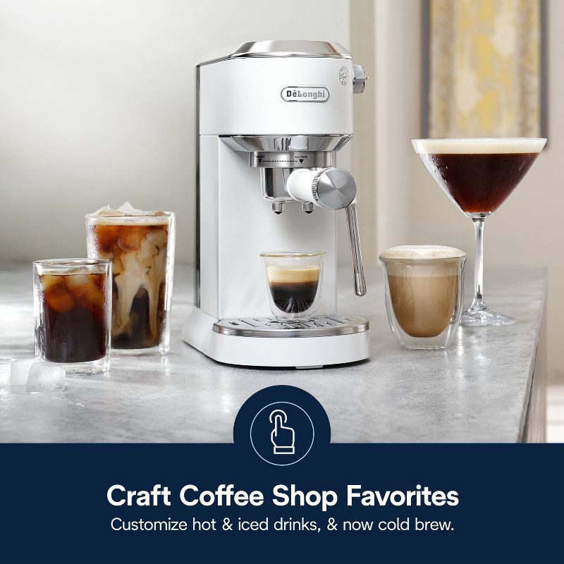 slide 3 of 14, DeLonghi Dedica Duo Espresso and Cold Brew Machine with Milk Frother for Hot & Iced Coffee, Cappuccinos, Lattes & More Vanilla, 1 ct