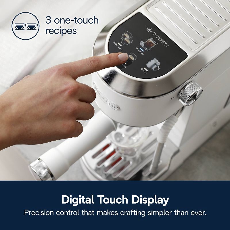 slide 6 of 14, DeLonghi Dedica Duo Espresso and Cold Brew Machine with Milk Frother for Hot & Iced Coffee, Cappuccinos, Lattes & More Vanilla, 1 ct