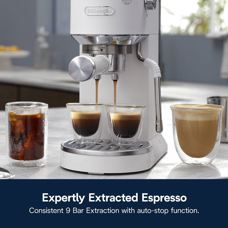 slide 7 of 14, DeLonghi Dedica Duo Espresso and Cold Brew Machine with Milk Frother for Hot & Iced Coffee, Cappuccinos, Lattes & More Vanilla, 1 ct