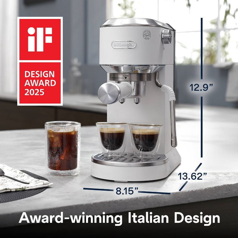 slide 8 of 14, DeLonghi Dedica Duo Espresso and Cold Brew Machine with Milk Frother for Hot & Iced Coffee, Cappuccinos, Lattes & More Vanilla, 1 ct