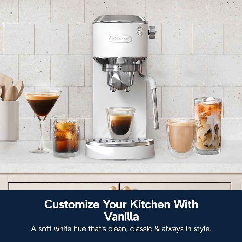 slide 9 of 14, DeLonghi Dedica Duo Espresso and Cold Brew Machine with Milk Frother for Hot & Iced Coffee, Cappuccinos, Lattes & More Vanilla, 1 ct