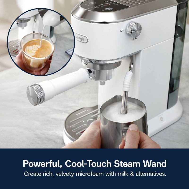 slide 10 of 14, DeLonghi Dedica Duo Espresso and Cold Brew Machine with Milk Frother for Hot & Iced Coffee, Cappuccinos, Lattes & More Vanilla, 1 ct
