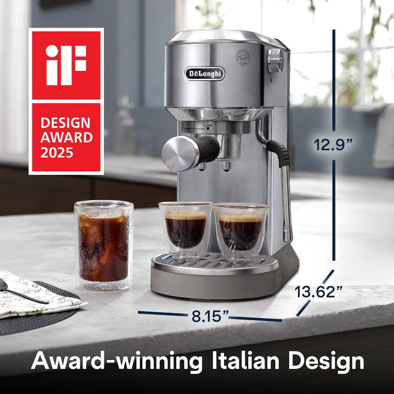 slide 8 of 14, DeLonghi Dedica Duo Espresso and Cold Brew Machine with Milk Frother for Hot & Iced Coffee, Cappuccinos, Lattes & More Stainless Steel, 1 ct