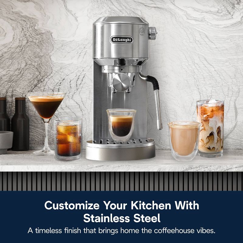 slide 9 of 14, DeLonghi Dedica Duo Espresso and Cold Brew Machine with Milk Frother for Hot & Iced Coffee, Cappuccinos, Lattes & More Stainless Steel, 1 ct