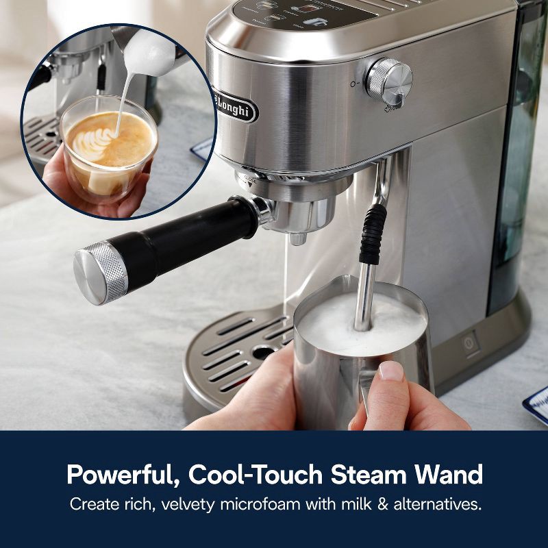 slide 10 of 14, DeLonghi Dedica Duo Espresso and Cold Brew Machine with Milk Frother for Hot & Iced Coffee, Cappuccinos, Lattes & More Stainless Steel, 1 ct
