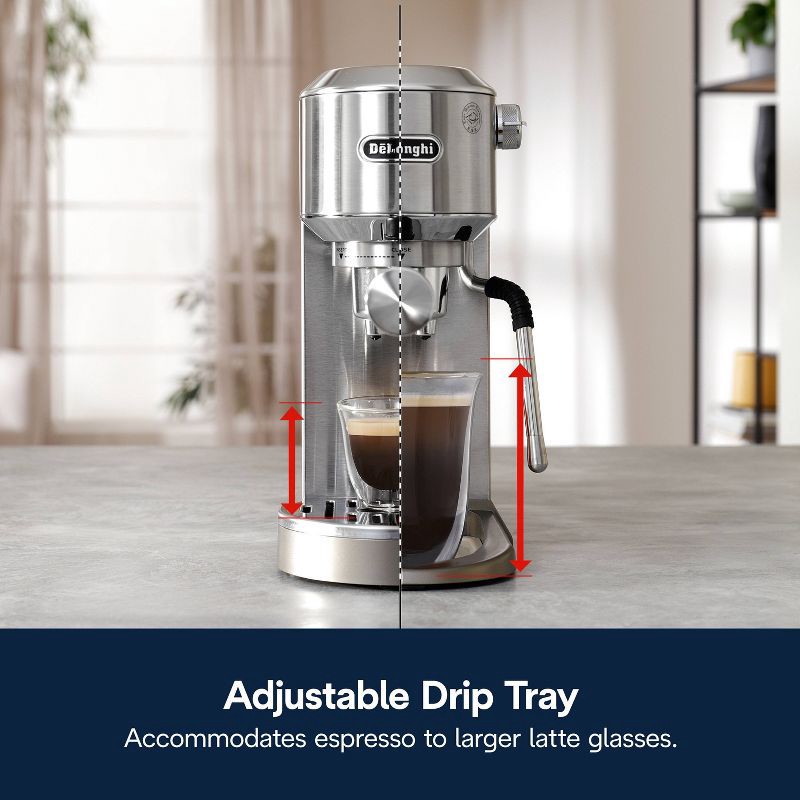 slide 12 of 14, DeLonghi Dedica Duo Espresso and Cold Brew Machine with Milk Frother for Hot & Iced Coffee, Cappuccinos, Lattes & More Stainless Steel, 1 ct