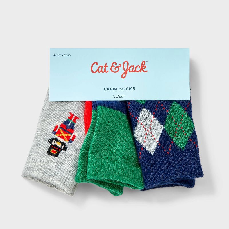 slide 2 of 3, Baby 3pk Nutcracker Argyle Crew Socks - Cat & Jack™ 12-24M, 3 ct