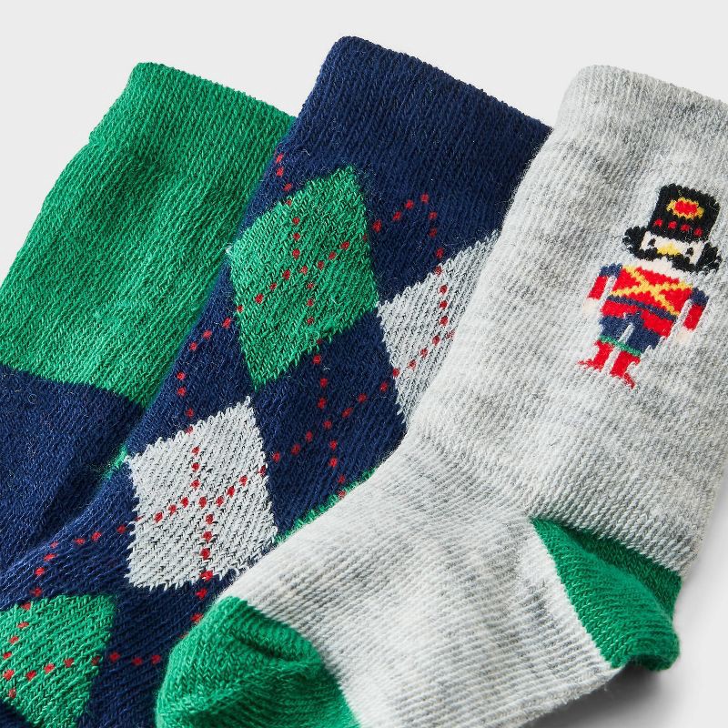 slide 3 of 3, Baby 3pk Nutcracker Argyle Crew Socks - Cat & Jack™ 12-24M, 3 ct