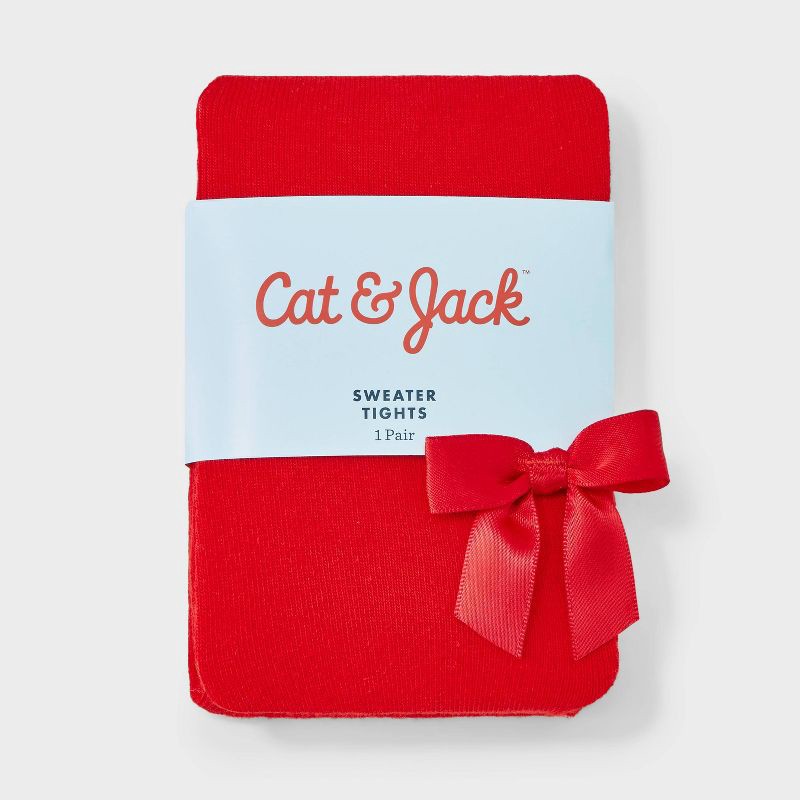 slide 2 of 3, Baby Girls' Christmas Bow Fashion Tights - Cat & Jack™ Red 12-24M, 1 ct