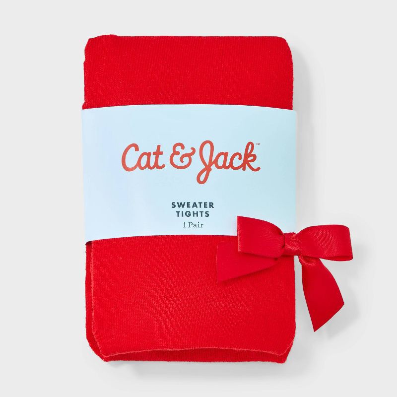 slide 2 of 3, Toddler Girls' Christmas Bow Fashion Tights - Cat & Jack™ Red 2T-3T, 1 ct
