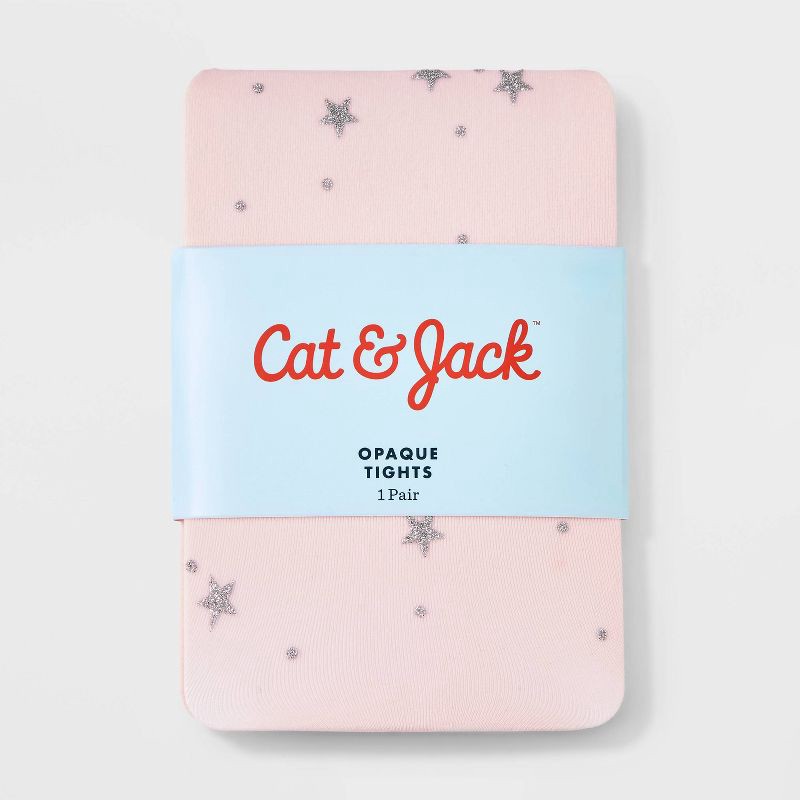 slide 2 of 3, Baby Girls' Christmas Glitter Stars Fashion Tights - Cat & Jack™ Pink 12-24M, 1 ct