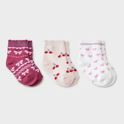 Baby Girls' 3pk Hearts Cherries and Bows Ankle Socks - Cat & Jack™ 12-24M