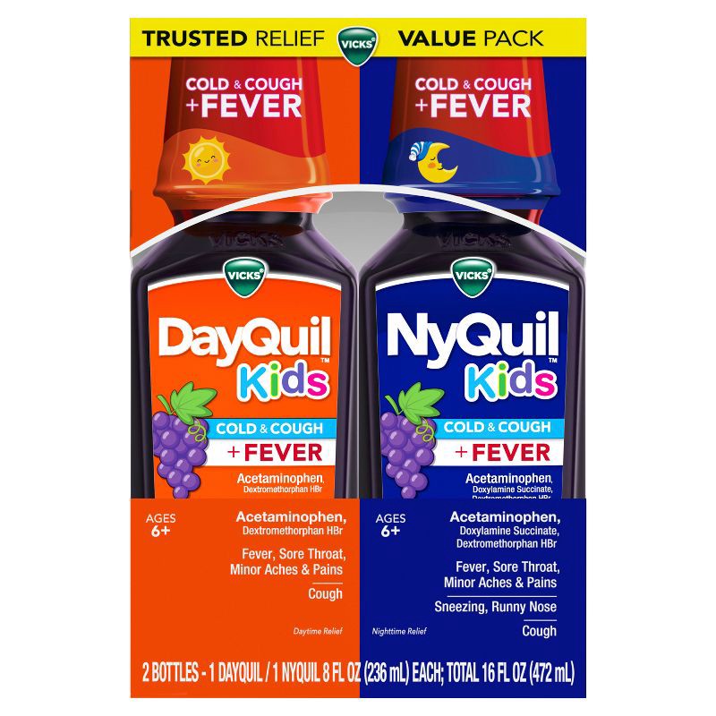 slide 12 of 12, Vicks Kids' Combo Cold & Cough + Fever Syrup - Acetaminophen - Grape - 16 fl oz, 16 fl oz