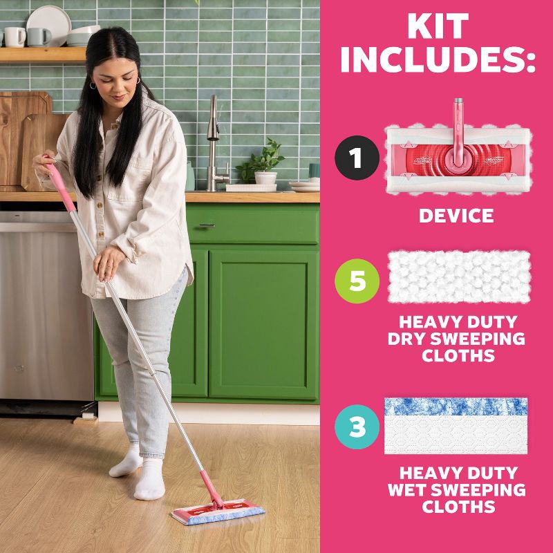 slide 9 of 16, Swiffer Unscented Sweep + Mop Deluxe Floor Cleaners - Wicked Pink, 1 ct