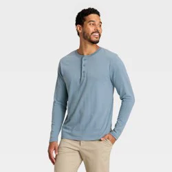 Men's Vintage Long Sleeve Henley Shirt - Goodfellow & Co™ Blue XL