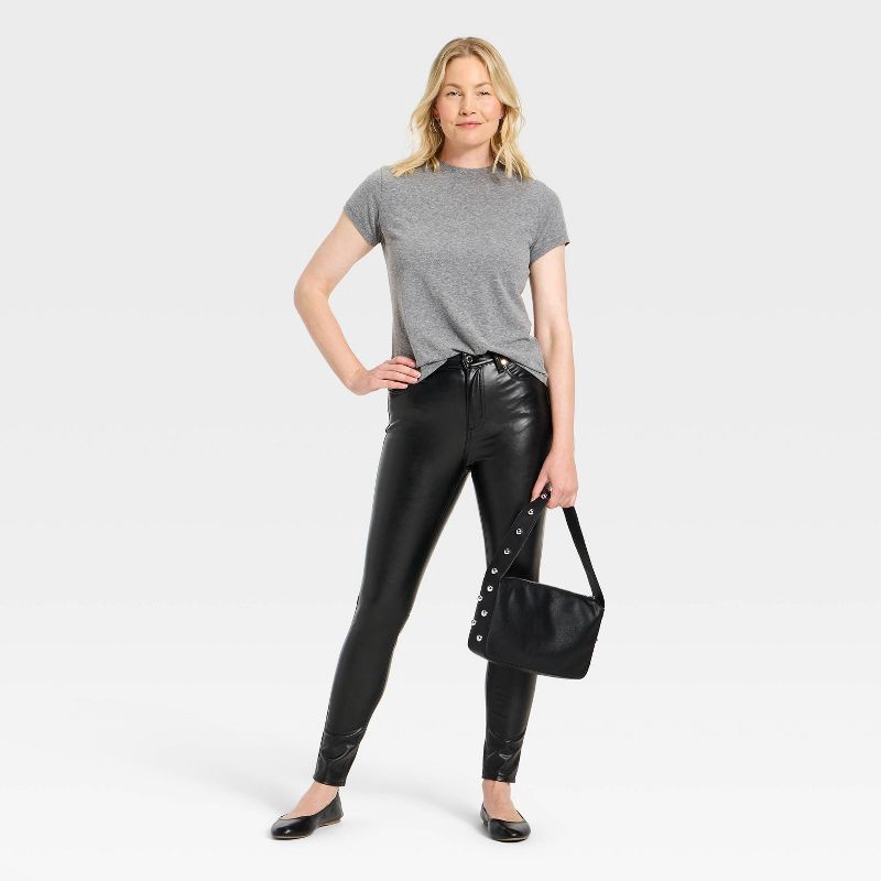 slide 3 of 3, Women's Everyday High-Rise Skinny Faux Leather Pants - Universal Thread™ Black 6, 1 ct
