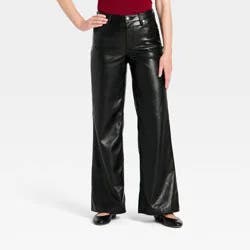 Women's Everyday High-Rise Wide Leg Faux Leather Pants - Universal Thread™ Black 6
